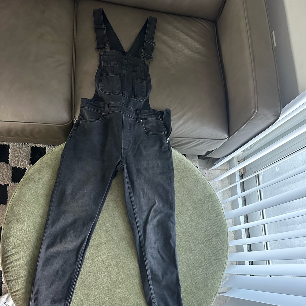 Free People Charcoal Denim Overalls